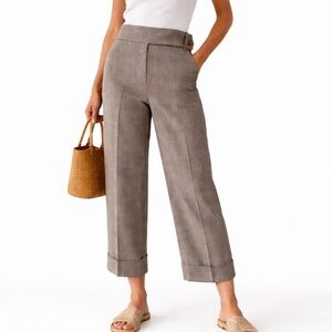 Brown Windowpane Plaid Wide Leg Cropped Cuffed Mid Rise Trousers Capsule 2